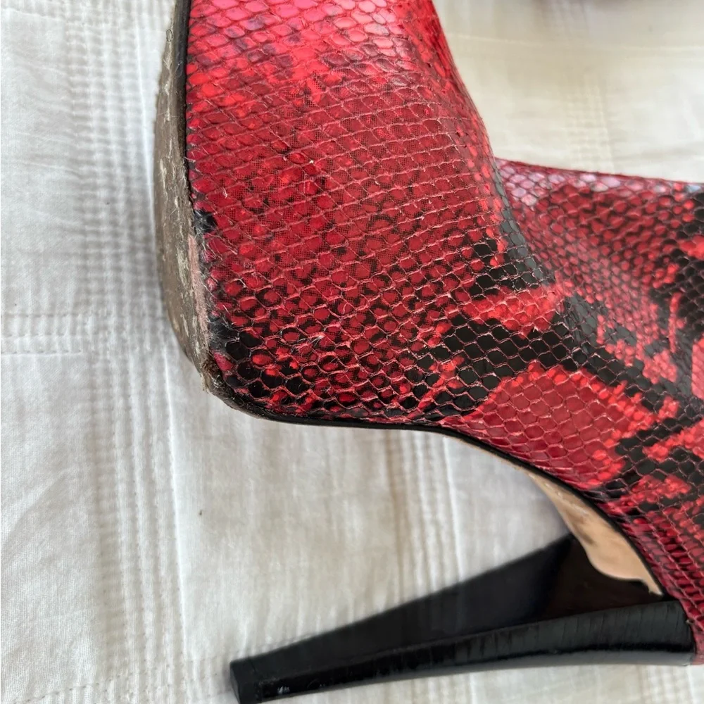 Red Snake Print High Heel Ankle Boots - Picture 10 of 10